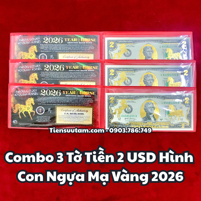 Tiền 2 USD Hình Con Ngựa Mạ Vàng 2026